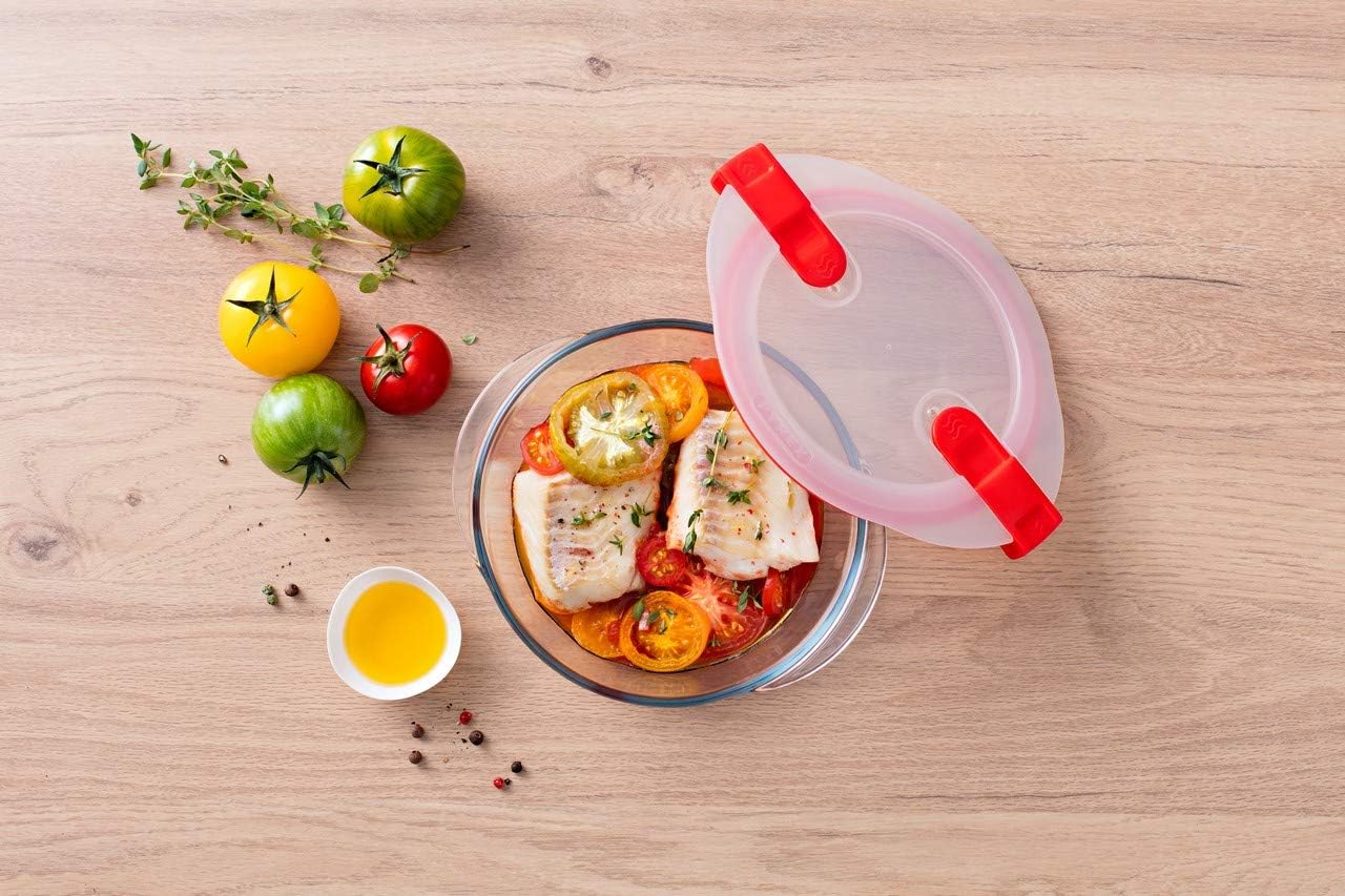 Pyrex Cook & Heat - Set of 3 identical round tins - 1L - Borosilicate glass - LunchBox - Airtight lid - Made in France - Image 5