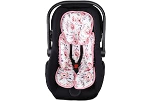 SWESEN Infant Car Seat Insert with 3 Strap Covers Set, Reversible Newborn Baby Car Seat Head Body Support for Girl, Soft 3 in 1 Baby Car Seat Cushion for Strollers, Bouncers, Swing, Pink Floral