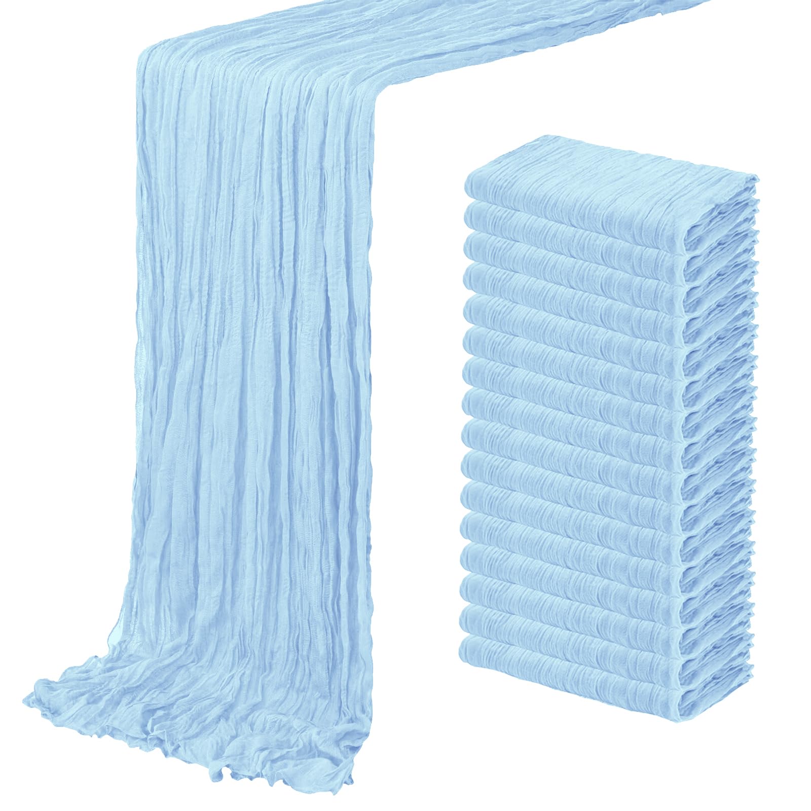 View 1 of 16 Pack Baby Blue Cheesecloth Table Runner 20 x 120 inch Gauze Table Runners 10 FT Long,Semi Sheer Cheese Cloth Fabric Table Runner Bulk for Wedding,Party,Baby Shower,Bridal Shower Decoration