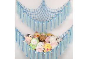 YELIENM Stuffed Animals Net or Hammock with LED Light, 59 inch Toy Hammock Net for Stuffed Animals Corner Hanging Stuffed Animal Storage Stuffed Animal Holder for Nursery Kids Bedroom (Blue)…