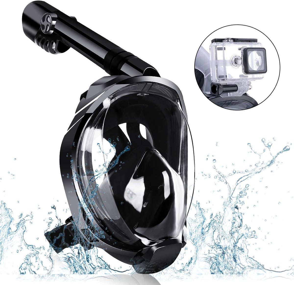 Braoses Snorkel Mask -Full Face Snorkeling Mask and Diving Mask with 180°Panoramic Viewing -Detachable Camera Mount, Dry Top Set Anti-Fog Anti-Leak for Adults