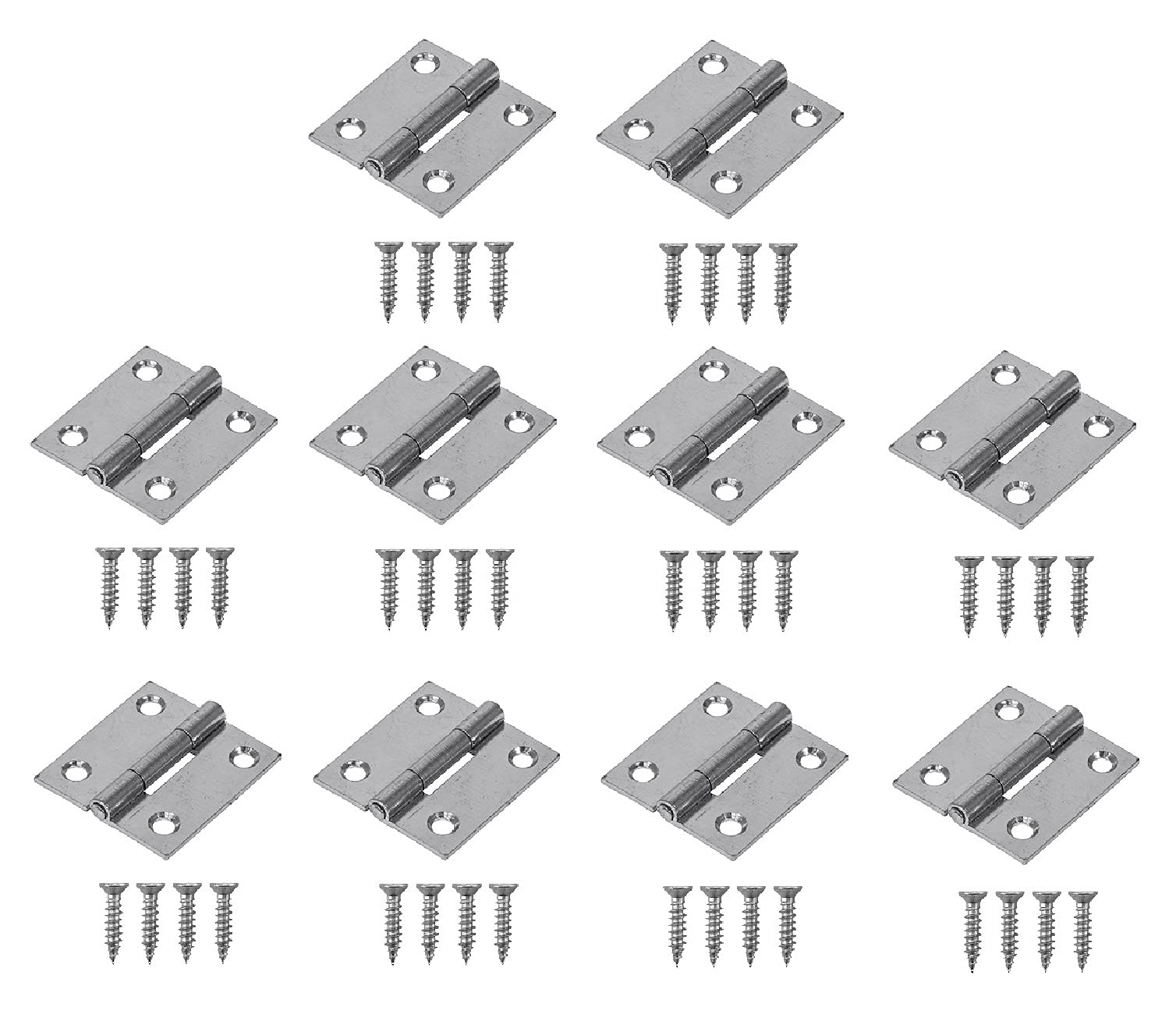 TERF® 10 Pcs Zinc Plated Steel Butt Hinges 50mm Door Butt Hinges Folding 50mm [2 inch] Silver for Home Furniture Bathroom Cabinet Window Internal Doors Including Fixing Screw
