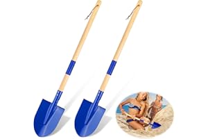 FANTASYON 2 Pack Beach Shovels for Kids, 27.2" Long Detachable Kids Shovel with Wood Handle Metal Spade Sand Shovels for Digging Shoveling Sand Snow Gardening Tools Sandbox Toys for Kids Adults Gifts (Blue)