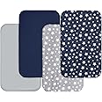 Bassinet Sheets for Baby Boys Girls 4 Pack(33" x 20"), Compatible with Mika Micky, Baby Delight, Dream On Me, Koola Baby, AMKE and Other Rectangle Bassinet Mattress, Navy