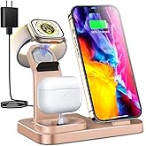 Wireless Charging Station 3 in 1 RJR Compatible with Apple Devices, Charging Dock for iWatch, Built-in Wireless Charger Stand for iPhone Series AirPods Gifts (with 18W Adapter) Rose Gold
