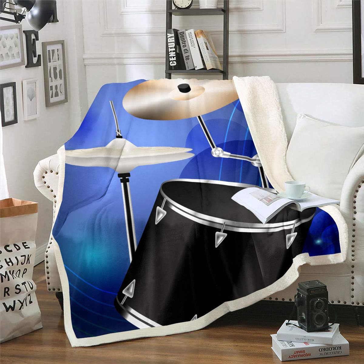 Drum Kit Blanket Throw Rock Band Music Theme Fuzzy Blanket
