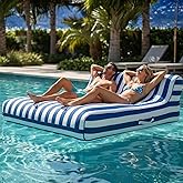 Grande Double Upholstered Recliner Pool Float Lounger w/Backrest Santorini | 2-Person Lounger, Premium Cushioned Design, Heavy-Duty Construction, Ideal for Floating, Tanning, Lounging &amp; Summer Water Fun