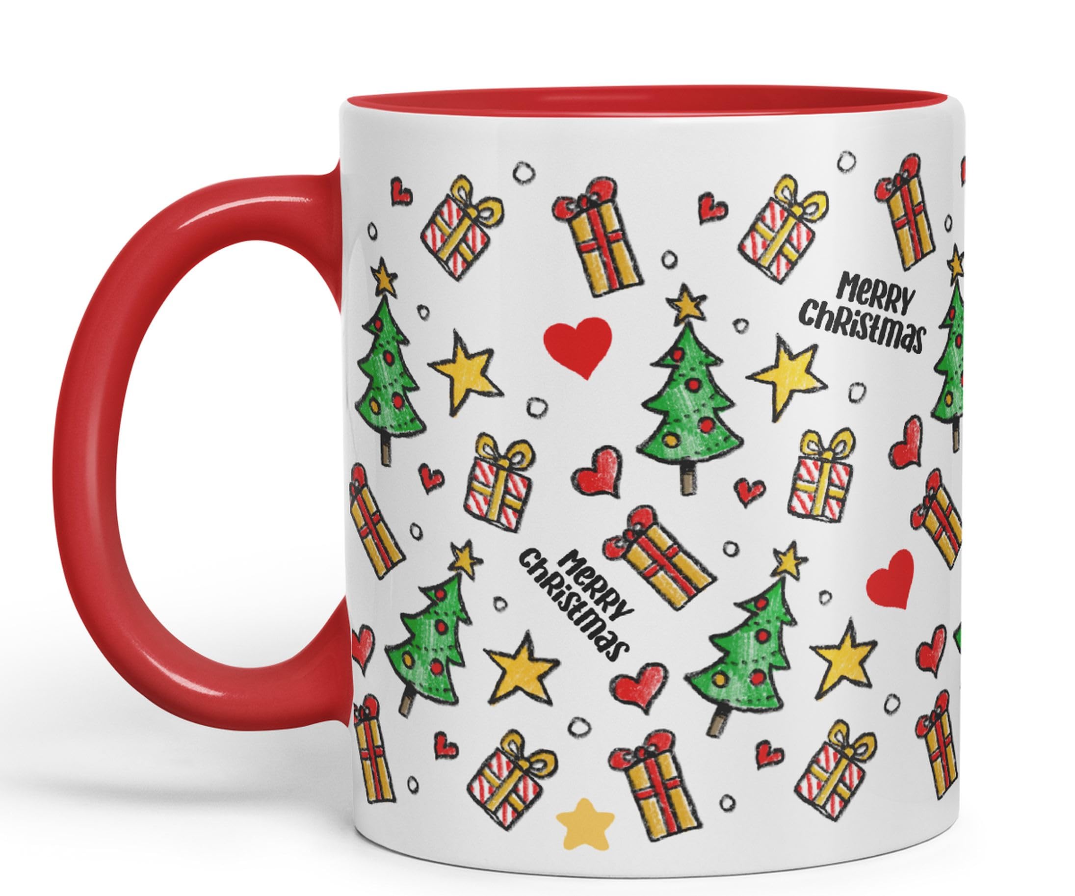 Vixar Christmas, Xmas Designs Tree Presents Coloured Ceramic Mug Cup Gift 330ml 11oz Work Office Tea Coffee Gift (Red)