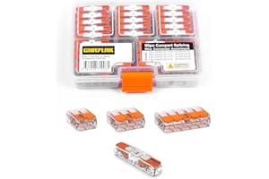 CHAYLAK Wago Wire Connectors 90 pcs, 221 Series Electrical Connectors Assortment with Case, Includes (25x) 221-2401, (30x) 221-412, (25x) 221-413, (10x) 221-415, Compact Splicing Wire Nuts