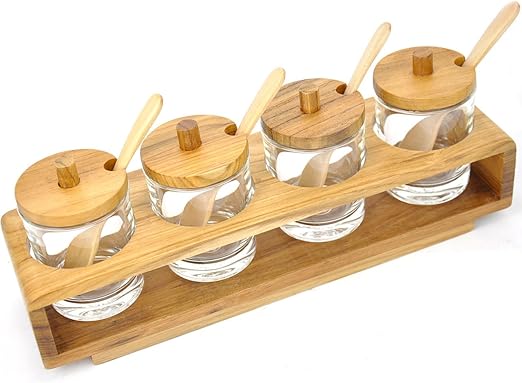Amazon Rattlewood 木製 スパイスボトル 4点セット 調味料入れ 調味料ホルダー 業務用 店舗 セット 調味料容器 エスニック アジアン キッチン用品 おしゃれ 塩 こしょう Wood ウッド ハンドメイド 調味料入れ オンライン通販