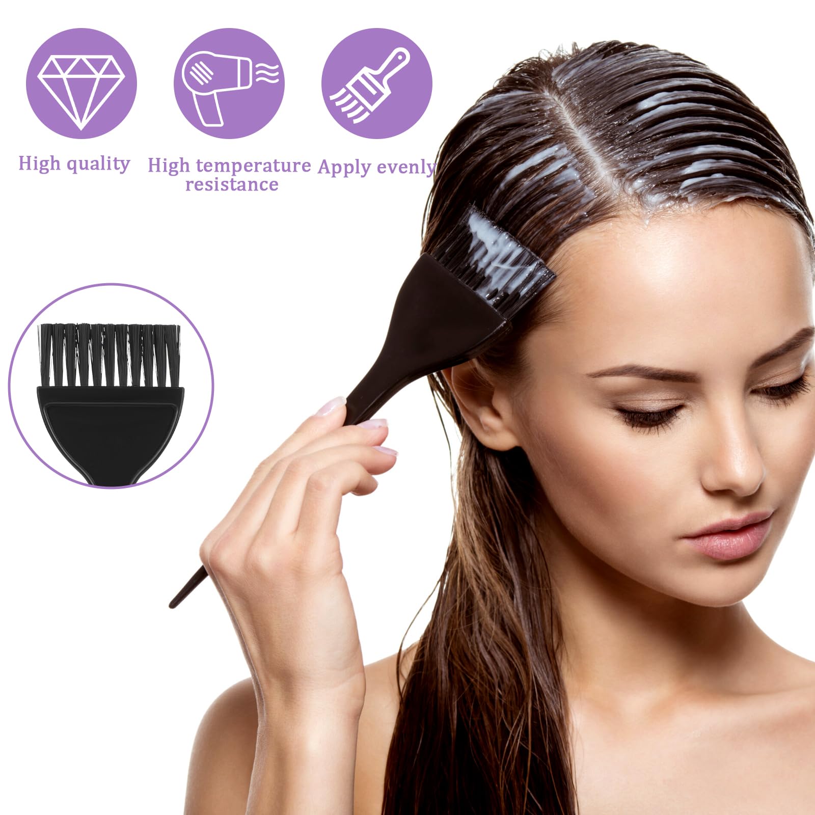 Hair Dye Brush, 3 Pcs Hair Color Brush, Professional Color Brushes for HairStylist Reusable Color-Tint Applicator for Women Men Salon Use Home DIY Dyeing (Black)