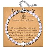 CANDYFANCY Dainty Beaded Bracelets For Women Natural Stone Heart Cross Charm Stainless Steel Bracelet Remember You Are Awesome-Inspirational Jewelry With Card Birthday Frienship Christmas Gift