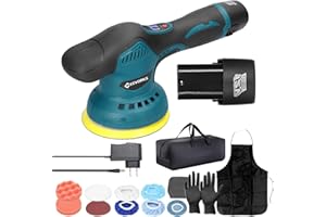 Cordless Car Buffer Polisher, Geevorks Rotary Buffer Polisher Waxer with 2PCS 2.0Ah Battery, 6 Variable Speed Up to 5500RPM, Car Buffer Polisher for Car Detailing/Polishing/Waxing