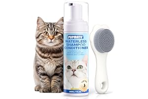 PUPMATE Waterless Cat Shampoo and Conditioner with Brush - No Rinse Foam Dry Shampoo | Deep Cleansing Relieves Itchy Skin & Shedding | Gentle, pH-Balanced for Kittens Sensitive Skin | Cat Bath