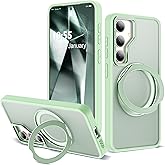 Zalinbo Compatible with Samsung Galaxy S24 Case with 360Rotatable Magnetic Ring Stand Compatible with Mag-Safe Military Protection Shockproof Translucent Phone Case for S24 6.2",Green