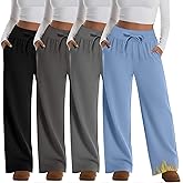 Yearntown 4 Pack Women's Fleece Lined Plus Size Sweatpants Wide Leg Lounge Pants Baggy Thermal Athletic Pants