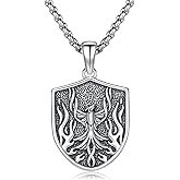 PELOVNY Phoenix Necklace 925 Sterling Silver Shield/Sword/Crystal/Tarot Card/Dog Tag/Cross/Abalone/Axe Pendant Rising Bird Jewelry for Anniversary Birthday Christmas Gifts Men Women