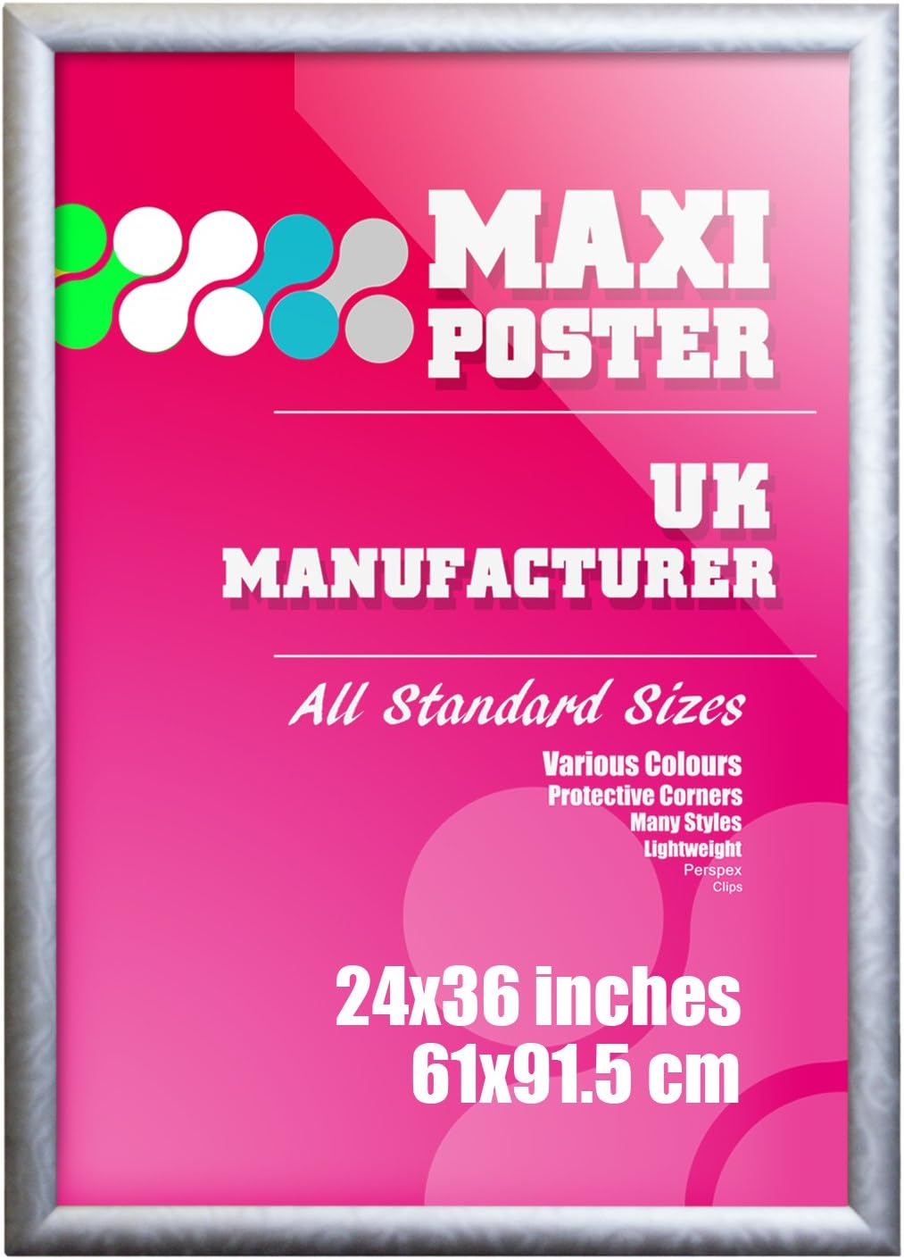 4Ever4Less JD Frames SILVER 4 cm THICK Round D-Shape MDF Moulding WOODEN Effect Frame for MAXI Poster 61x91.5CM 24 x 36 IN NEW