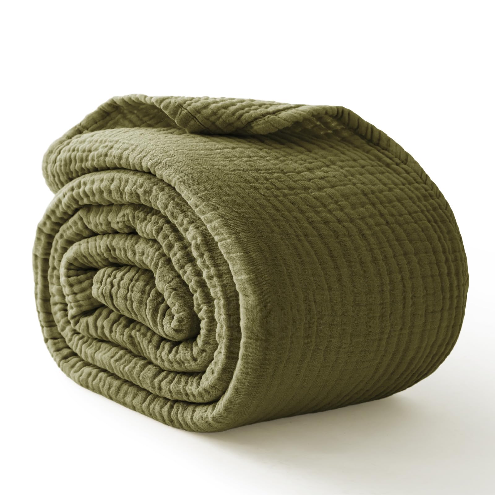 Photo 1 of 100% Cotton Muslin Blanket Large 50" x 70", Breathable and Lightweight Cotton Throw Blankets for Bed and Couch, Soft Cooling Summer Gauze Blanket for Adults All Season, Olive Green