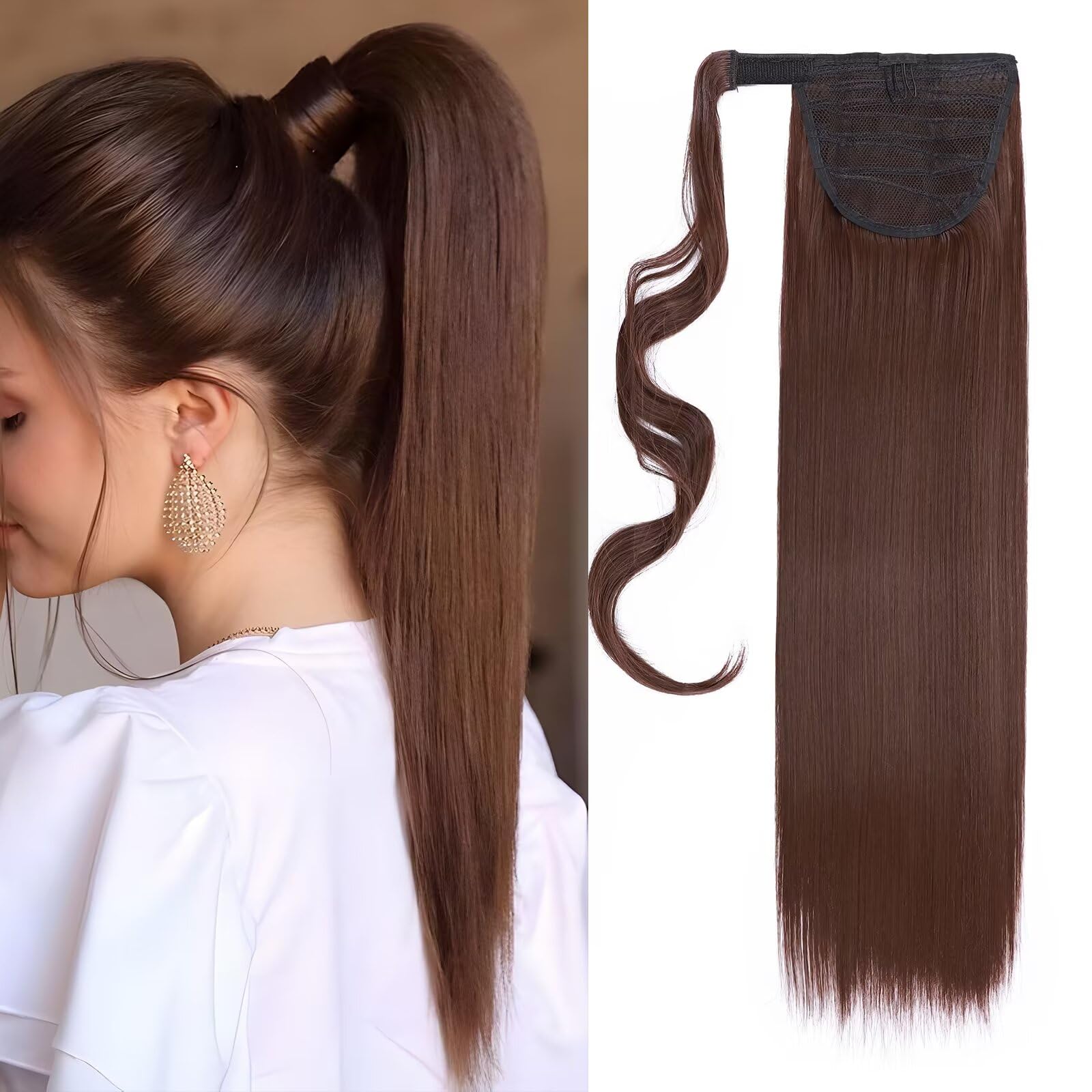 Silk-co Ponytail Hair Extension One Piece Clip in on Pony Tail Synthetic Straight Hairpieces 23" Auburn