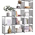 YCOCO 9 Cubes Bookshelf Office Shelf Plastic Storage Cabinet, Multifunctional Non Woven Storage Rack, Grey