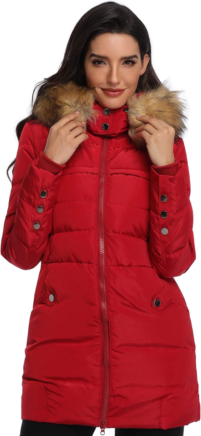 Epsion Women's Hooded Thickened Long Down Jacket Winter Down Parka Puffer Jacket: Clothing