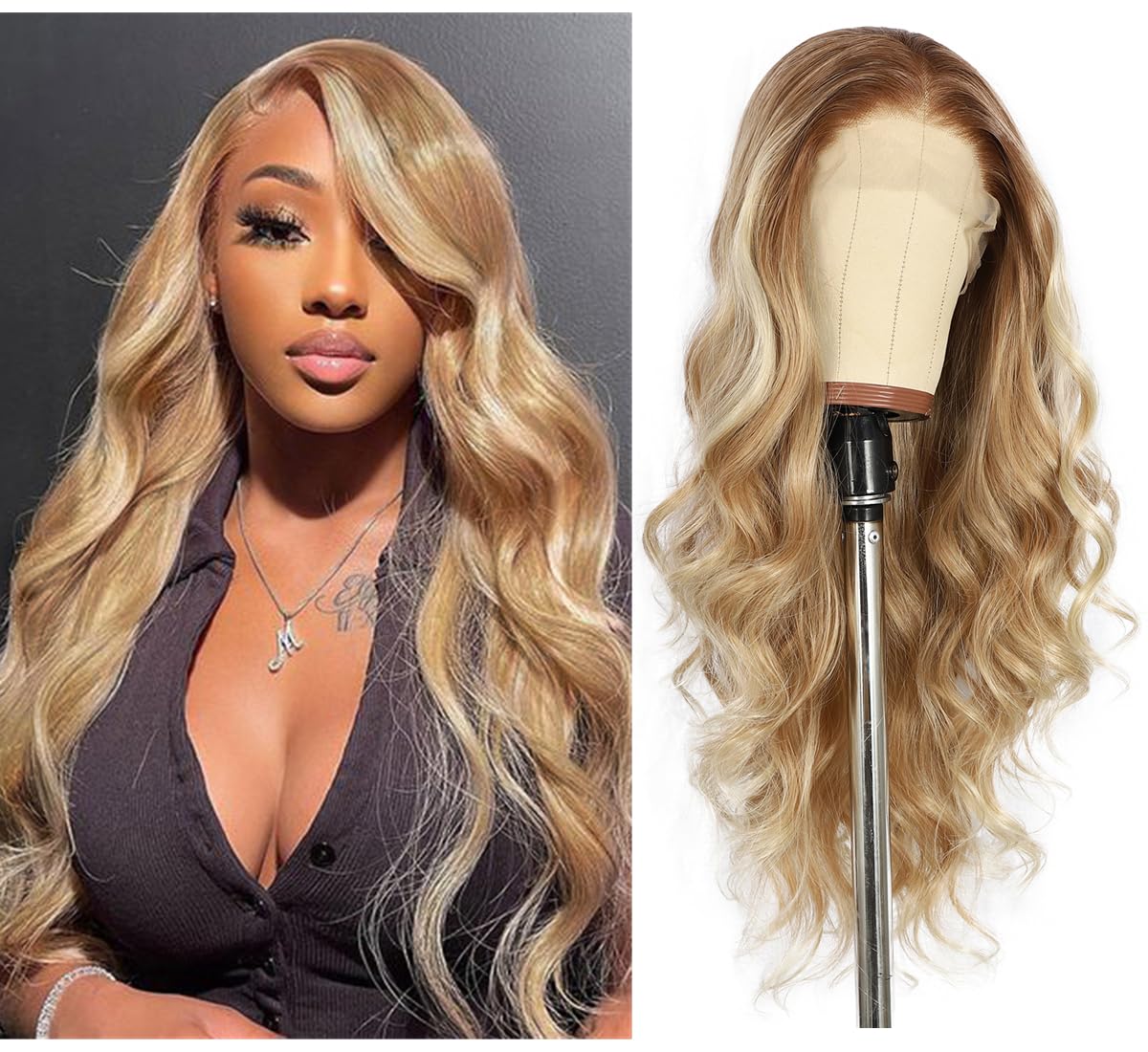Sapphirewigs Blonde Wig Lace Front Wig Highlight Synthetic Wavy Blonde Lace Front Hair Balayage Party Date Daily Wear Natural Looking Hair 26inch — image 1