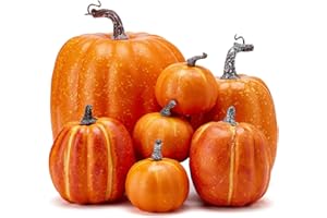 Zensounding Halloween Autumn Harvest Festival 7 Artificial Pumpkins of Various Styles Decorate Rural Style Farmhouses Foam Pumpkins Thanksgiving Dinner Party Home Festival Autumn Decoration (Orange)