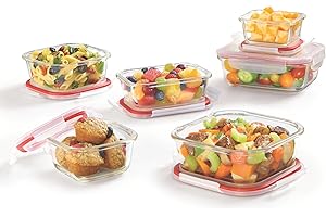 Starfrit LocknLock 12-piece Borosilicate Glass Container Set, Airtight & Leakproof, 4-Sided Locking Lid