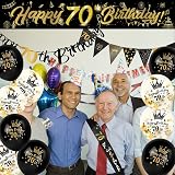 Yontree 70th Birthday Decorations Kit 14 Pieces Gold Black Banner Balloons view 8