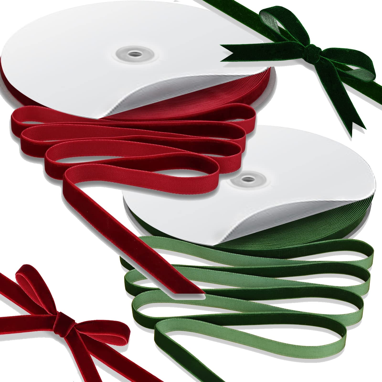 FATCAT Velvet Ribbon - Wine Red & Drak Green, Gift Wrapping, Wedding Decorations, Bouquets, Crafts DIY (1 cm x 30 x 2 Yds)