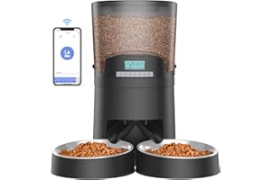 HoneyGuaridan Automatic Cat Feeders 2 Cats 6.5L,2.4GWi-Fi Smart Pet Feeder with APP Control for Cats and Dogs Dry Food Dispenser with 2 Stainless Steel Bowl, 1-6 Meals Per Day，10s Voice Recorder Black