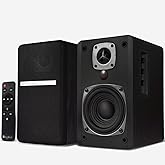 SINGING WOOD BT27 Active Powered Bluetooth Bookshelf Speakers - 60W RMS Studio Monitor Speakers for PC, TV, Turntable - High Fidelity Wooden Enclosure with Remote Control - Black