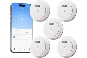 Siterlink Smart Smoke and Carbon Monoxide Detector Combo with Digital Display, 2 in 1 WiFi Fire and CO Alarm Detector, Replaceable Battery, Real-Time Notification, UL217 UL2034, 5 Pack