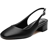 WAYDERNS Women's Pumps Low Block Chunky Heel Slingback Square Toe Heels Comfort Dress Shoes for Wedding Party Office 1.5 Inch