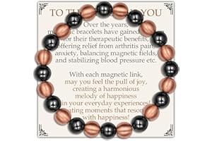 Feraco Pure Copper Magnetic Bead Bracelet for Men Women, 8mm 99.99% Solid Copper & 3500 Gauss Magnetic Hematite Beads, Unisex Stretch Wristband, Gift-Ready Jewelry
