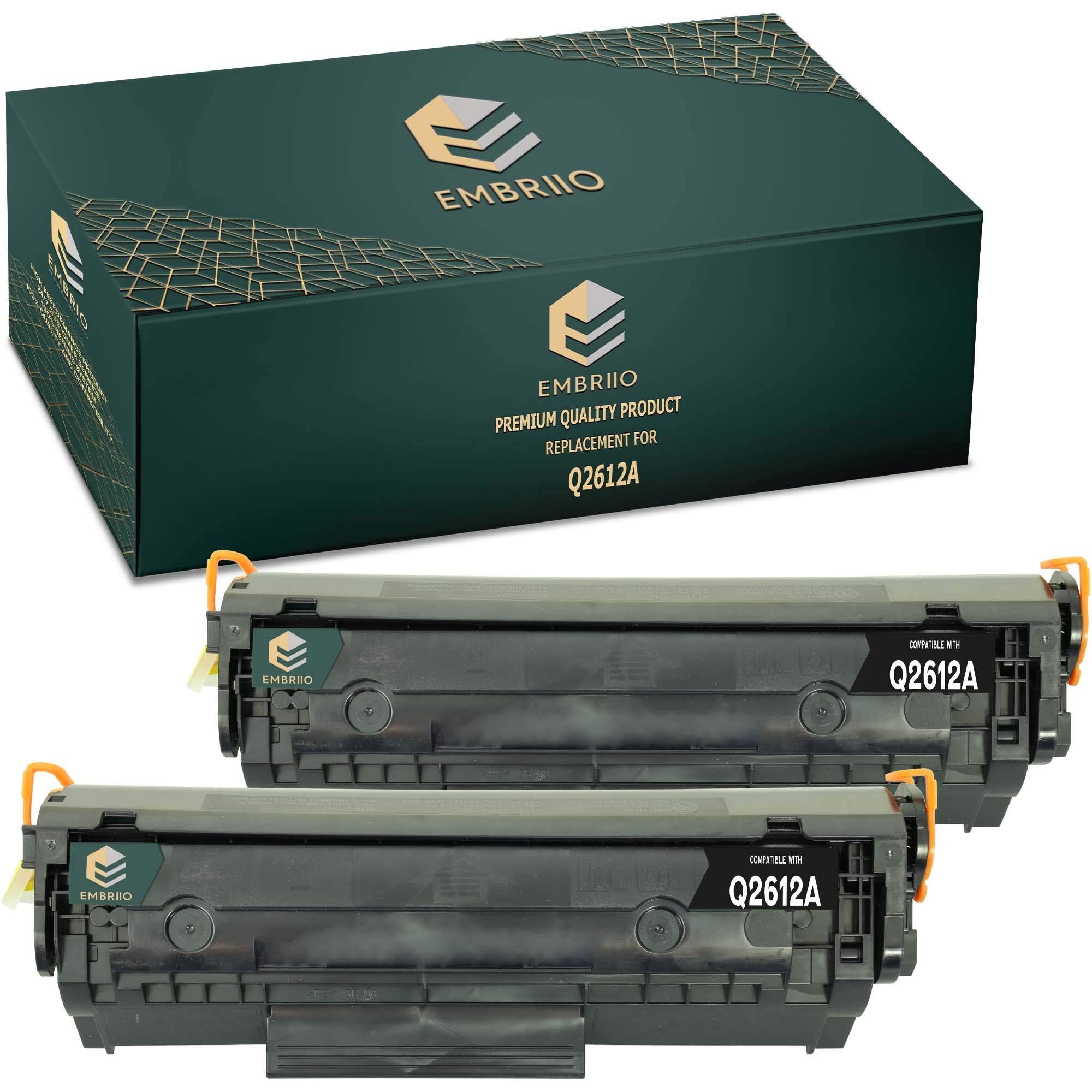 EMBRIIO Q2612A 12A Set of 2 Compatible Toner Cartridges Replacement for HP LaserJet 1010 1012 1015 1018 1020 1022 1022n 1022nw 3010 3015 3020 3030 3050 3052 3055 M1005 MFP M1319f MFP