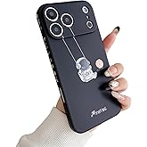 Yonds Queen for iPhone 17 Pro Cute Case, Cool Cartoon Swing Astronaut Planet Moon Space Design Stylish TPU Bumper Shockproof Anti-Slip Protector Fashion Case (Black Planet, iPhone 17 Pro)