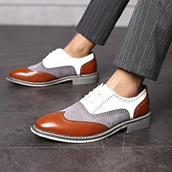 Men's Two Tone Patchwork Brogue Oxfords Shoes