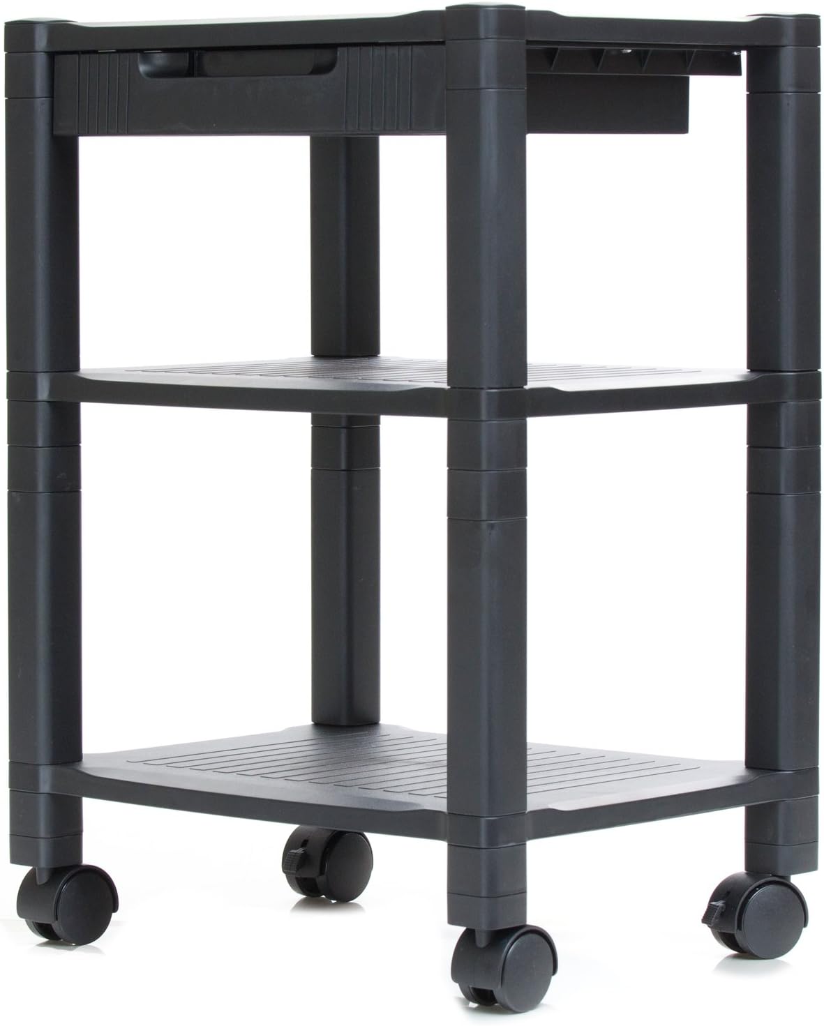 Mind Reader 3-Shelf Printer Cart, Stand with Wheels, Drawer, Cord Management, Black: Home & Kitchen