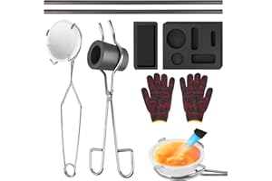 Coitak 9 Pieces Graphite Torch Melting Casting Kit, Including 2 Crucible Stir Stick, 5-in-1 Graphite Casting Ingot Mould, Quartz Crucible, Cylindrical Graphite, A Pair of Gloves, Tong for Melt
