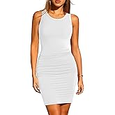 Missufe 2025 Summer Tank Dress for Women Round Neck Ruched Bodycon Ribbed Slim Fitted Casual Mini Dress