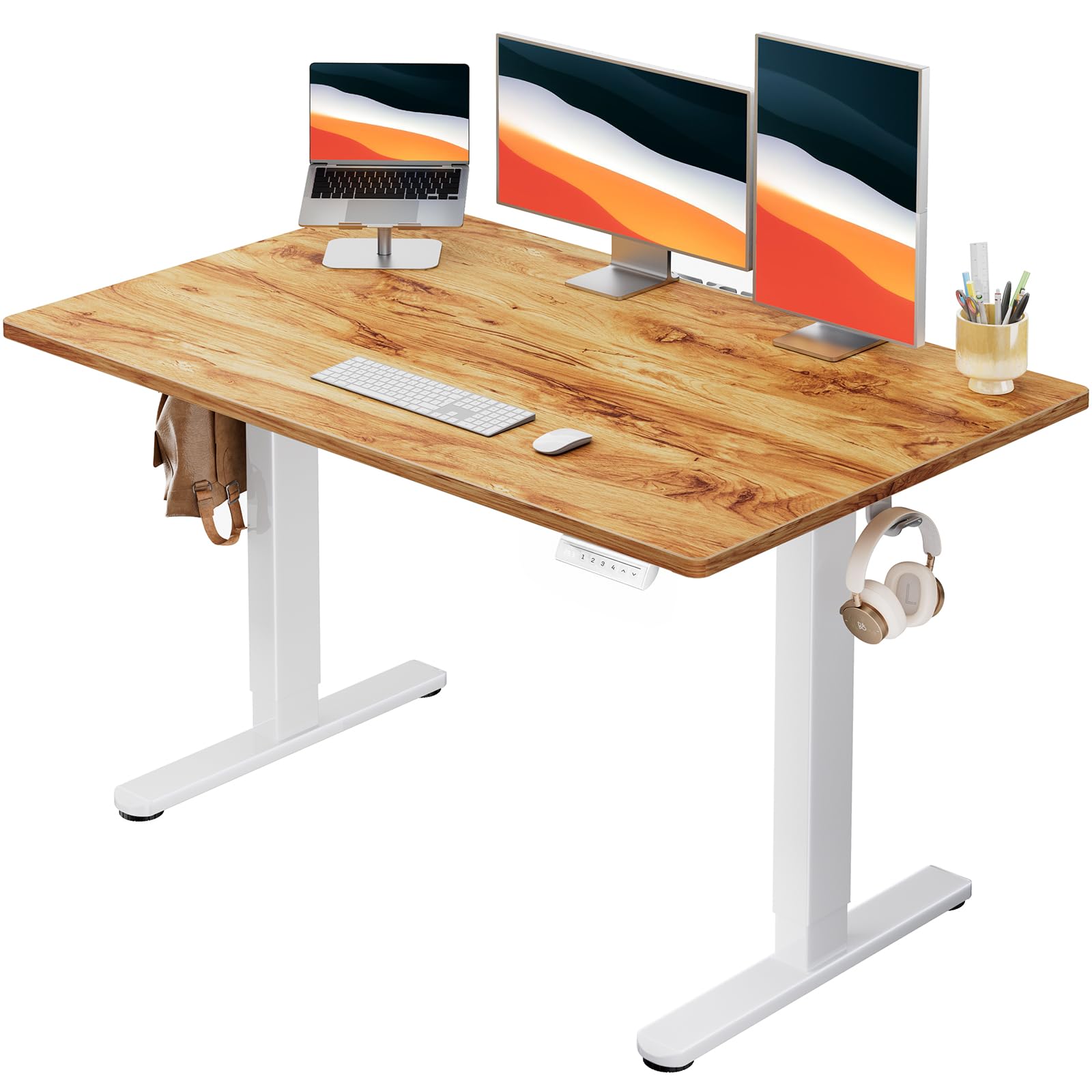 HUANUO Electric Standing Desk, Whole Piece Desktop, Adjustable Height Computer Desk, 4 Height Memory Settings, Sit Stand Up Desk for Home Office, 48" x 30", Light Vintage Image