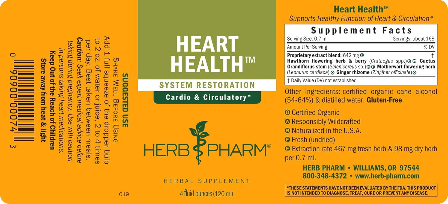 Herb Pharm Heart Health Liquid Herbal Formula with Hawthorn for Cardiovascular System Support - 4 Ounce: Health & Personal Care