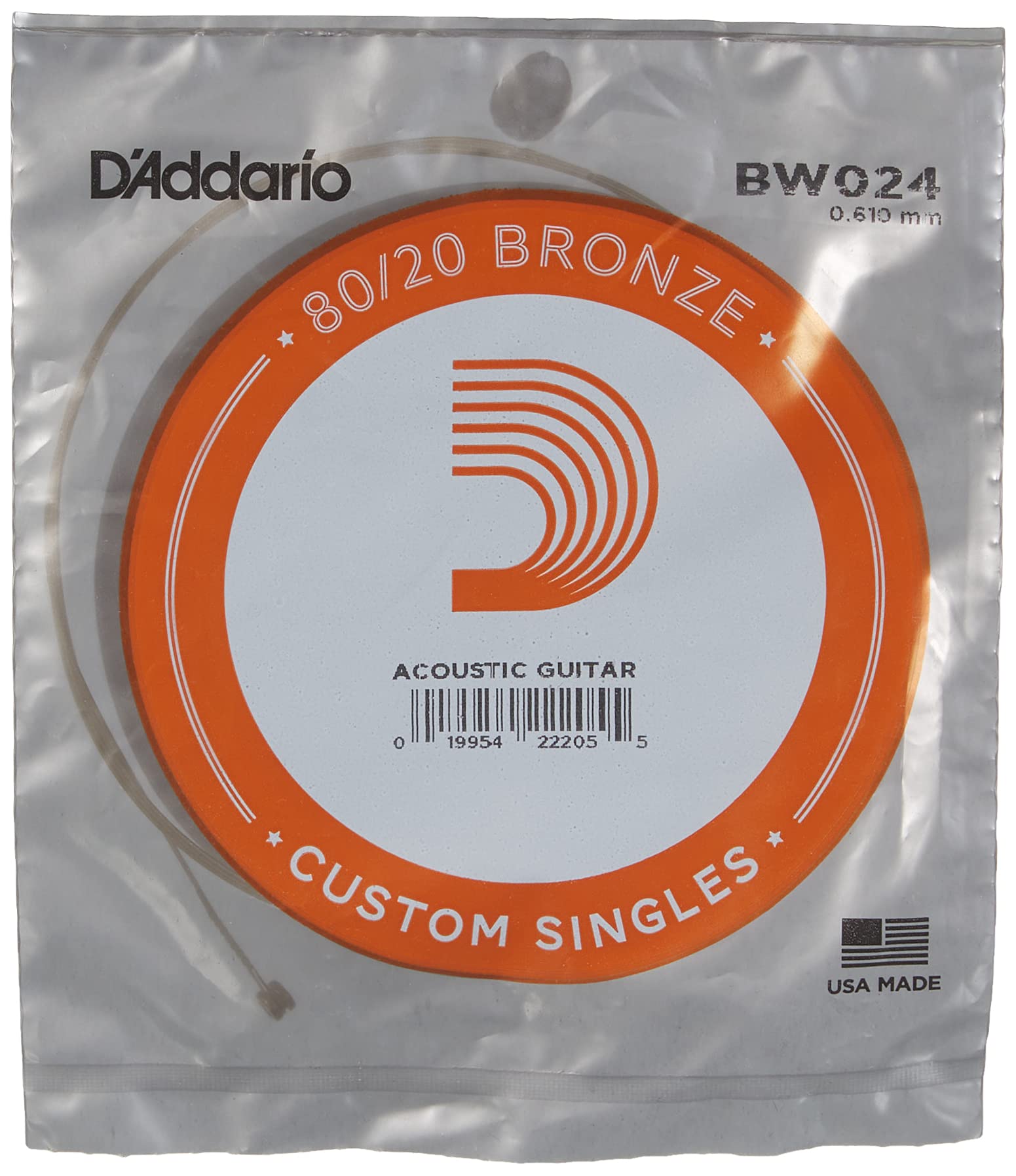 D'Addario .024 Bronze Wound Single String for Acoustic Guitar