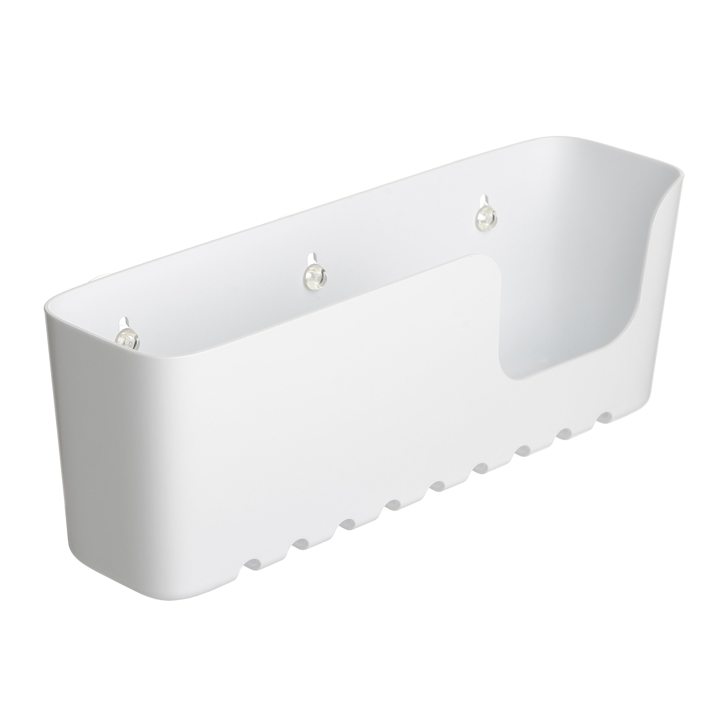 TATAY Shower Shelf No Drilling Rectangular | Includes Suction Cups | Supports 2.5 kg | Moisture-Resistant Polypropylene | Large Size | 30 x 8.5 x 11 cm - Standard Model - White