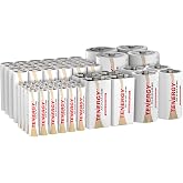Tenergy 60 Pack Alkaline Batteries (24 AA, 24 AAA, 4 C, 4 D, 4 9V) | 60-piece alkaline battery assortment (24AA, 24AAA, 4C, 4D, 4 9V); long-lasting 1.5V power for everyday household devices