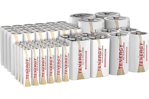 Tenergy 60 Pack Alkaline Batteries, 24 Pack AA Batteries, 24 Pack AAA Batteries, 4 Pack C Size, 4 Pack D Size, and 4 Pack 9V Size Batteries for Household Electronics