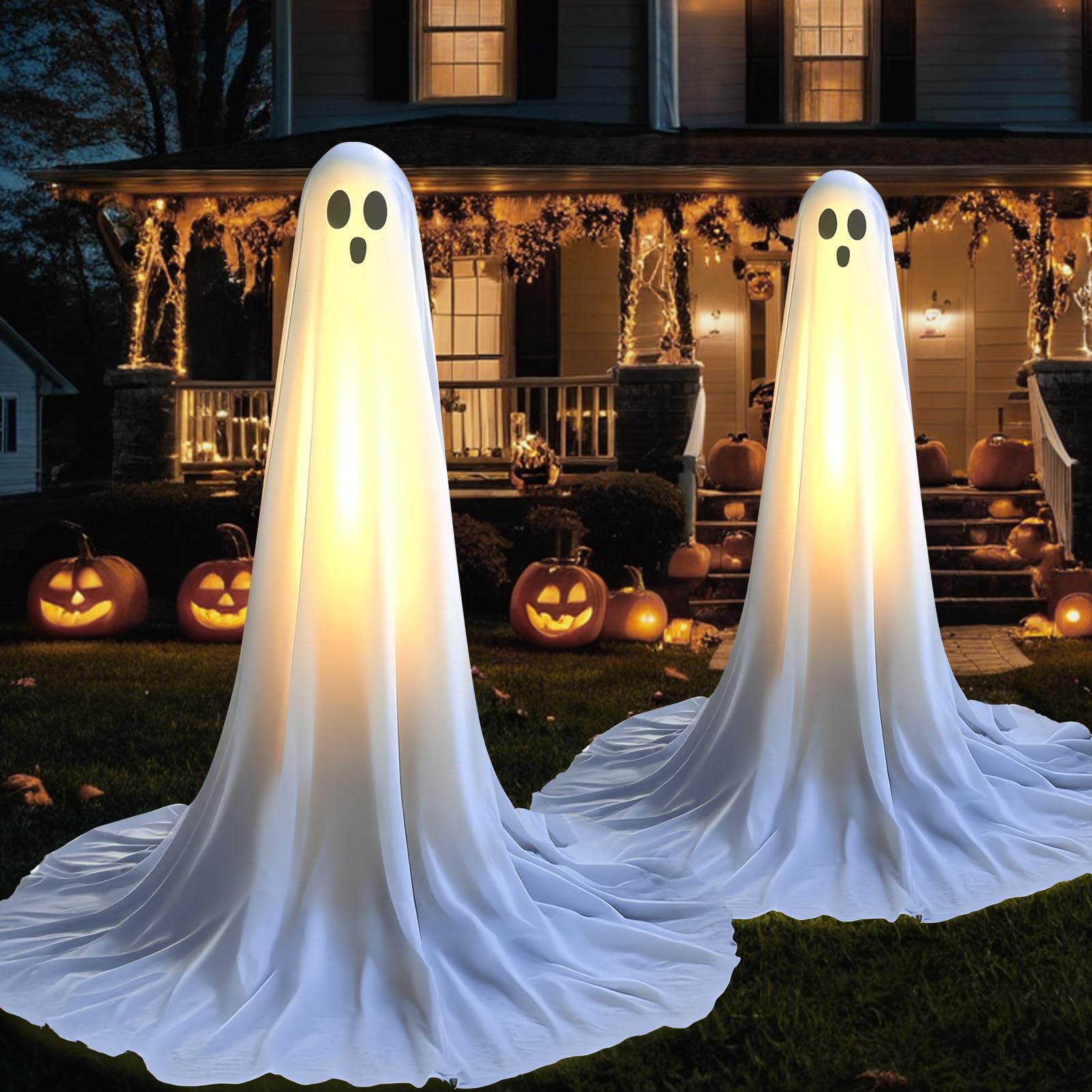 Photo 1 of Evoio Halloween Decorations Outdoor 2 Packs 57'' Standing Ghost Adjustable Height, Light Up Spooky Halloween Decor with Built-in LED, Indoor Outside Yard Porch Lawn Party Supplies Decors