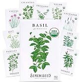 Sereniseed Certified Organic Herb Seeds 10-Pack, Culinary Garden Kit | Non-GMO Heirloom Variety Pack for Indoor &amp; Outdoor Gardening, Grow Basil Cilantro Parsley Thyme Dill Lavender Chives